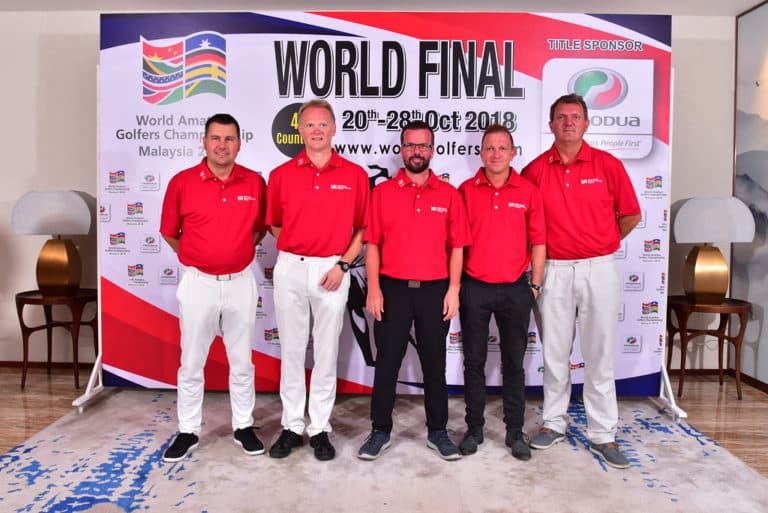JOHOR, MALAYSIA- OCTOBER 21: Team of Denmark pictured during official Welcome Dinner and Flag Raising Ceremony of the World Amateur Golfers Championship (WAGC), World Final, at the Forest City Golf Hotel on October 21, 2018 in JOHOR, MALAYSIA . (Photo by Masuti / WAGC )